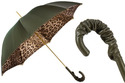 An image of Pasotti '90115/5' Green/Leopard Print Umbrella