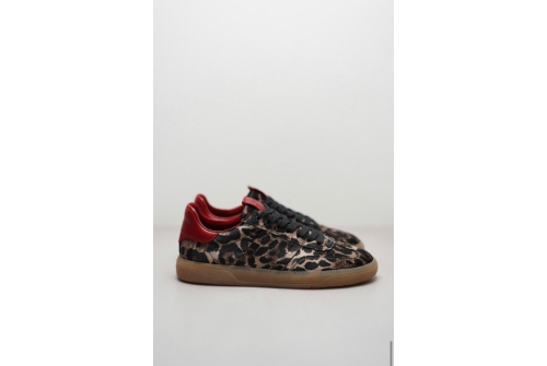 An image of K&S '22670' silk/leather sneaker - leopard/red