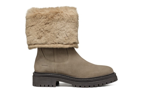 An image of Geox 'Iridea' suede/fur ankle boot - taupe