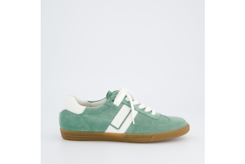 An image of Paul Green '5450' suede sneaker - wasabi/white